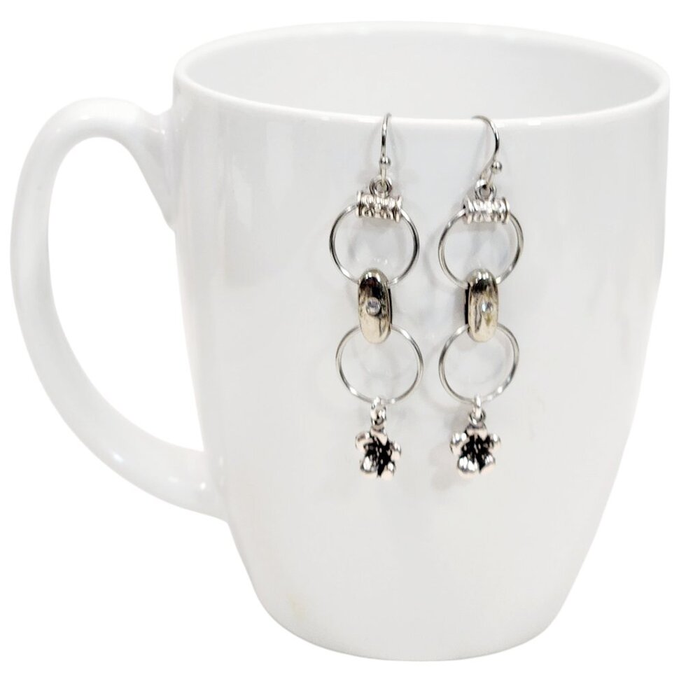 Alphabet Initial Letter I Earrings Silver Rhinestone Charms